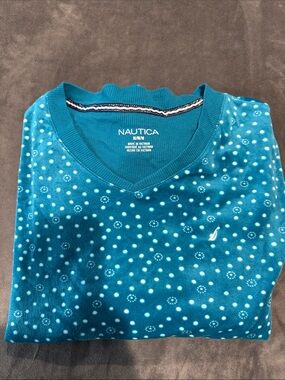 Nautica Teal Polka Dot V-Neck Sleep Top